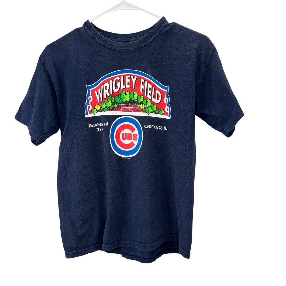 Chicago Cubs Wrigley Field T Shirt size L Youth Navy Blue Crewneck Short Sleeve